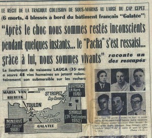 Le quotidien Nice-Matin relate l'accident des deux sous-marins dans ses pages le 22 août 1970.