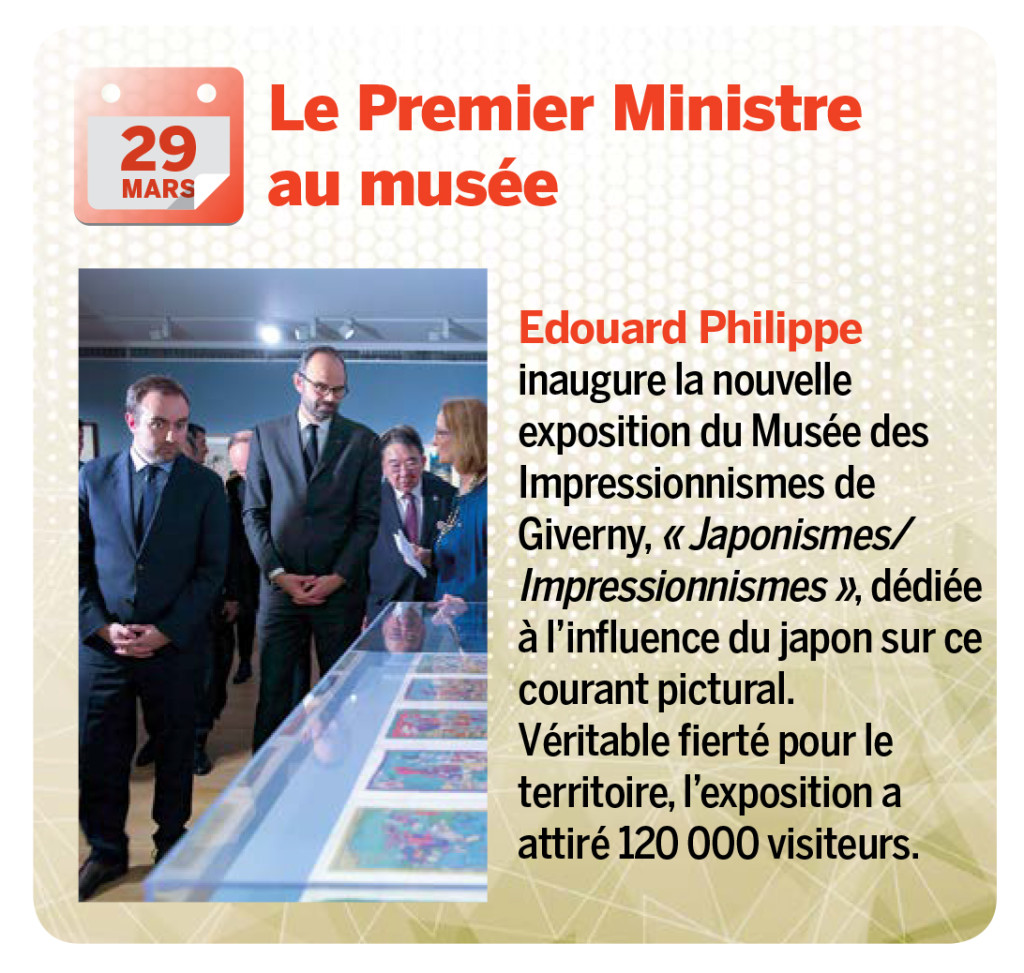 Edouard Philippe inaugure la nouvelle exposition du Musée des Impressionnismes de Giverny, « Japonismes/Impressionnismes », dédiée à l’influence du japon sur ce courant pictural. Véritable fierté pour le territoire, l’exposition a attiré 120 000 visiteurs.