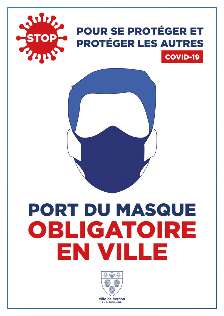 Afin de minimiser les risques de transmission du COVID-19 et devant l’urgence sanitaire, le Préfet de l’Eure a décidé, par arrêté, que le port du masque serait désormais obligatoire à Vernon. Cela concerne l’intégralité de la voie publique et tous les lieux ouverts au public. Cette obligation s’applique, sous peine d’amende, à toutes les personnes de 11 ans et plus entre 7h et 22h.