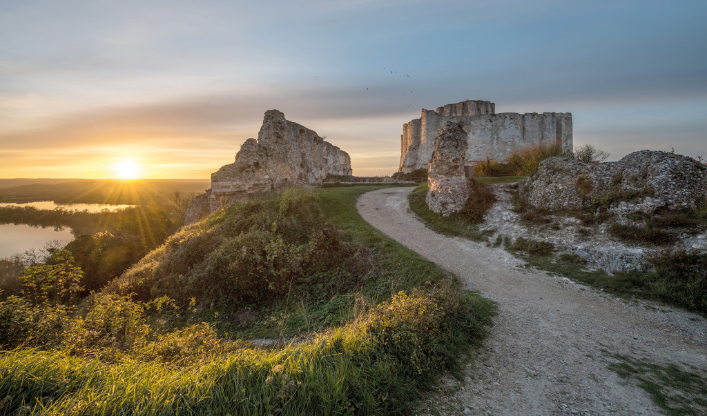 The Saucy Castle at Les Andelys, in back light with a sunset