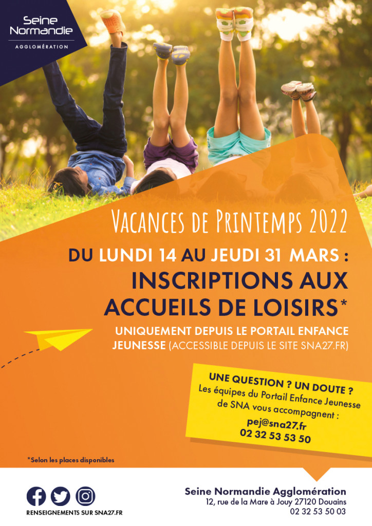 SNA Inscriptions accueils de loisirs vacances printemps ALSH PEJ