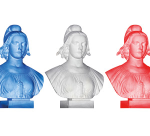 Blue white red Marianne statues, french republic symbol