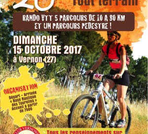 Vélo club vernonnais Dimanche 15 octobre venez participer à la 20e « Vernonnaise Tout Terrain ». Cette manifestation organisée par le VCV cyclotourisme est ouverte à tous. 5 parcours fléchés sont à votre disposition : 10 km et 30 km réservés aux familles, pour les sportifs nous offrons 3 beaux parcours de 30 km, 50 km et 80 km. Nous avons également prévu un parcours de marche. En plus de la joie de se retrouver à vélo, nous avons une grande tombola gratuite avec de nombreux lots dont 1 vélo. Vous pouvez trouver des bulletins d’inscription chez vos vélocistes ou chez les commerçants partenaires. Il est possible de s’inscrire sur place, n’hésitez pas ! D’INFOS : www.vcv-cyclo.fr