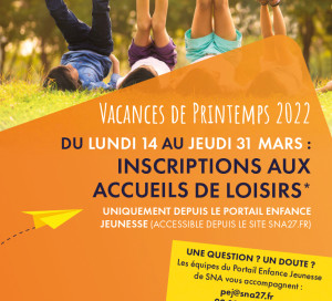 SNA Inscriptions accueils de loisirs vacances printemps ALSH PEJ